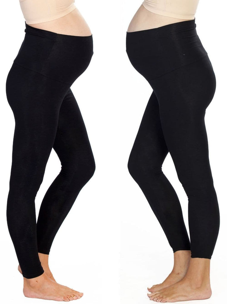 A model in 2 pack black maternity foldable waist leggings, main (4506713227367)
