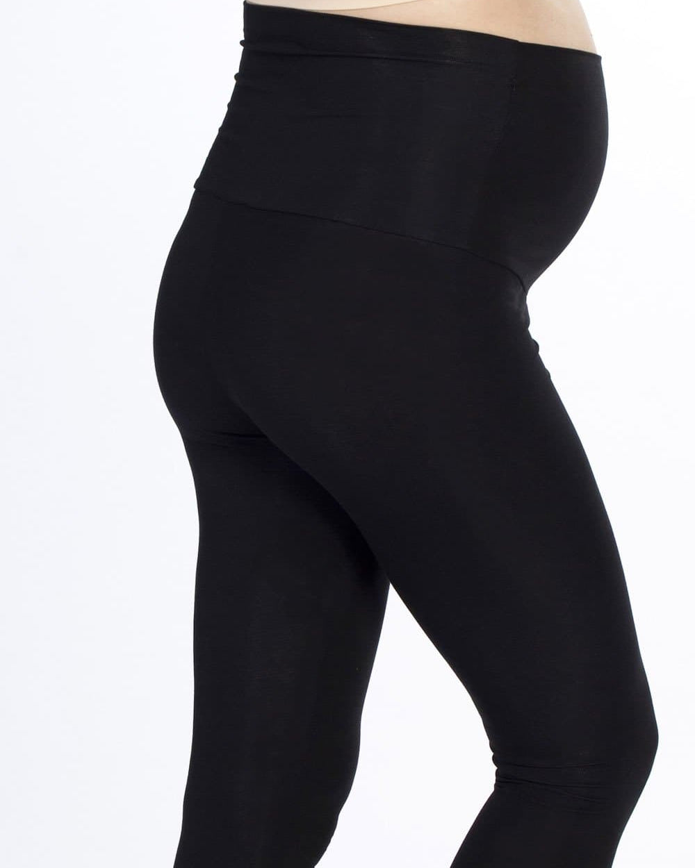 A model in 2 pack black maternity foldable waist leggings, side (4506713227367)