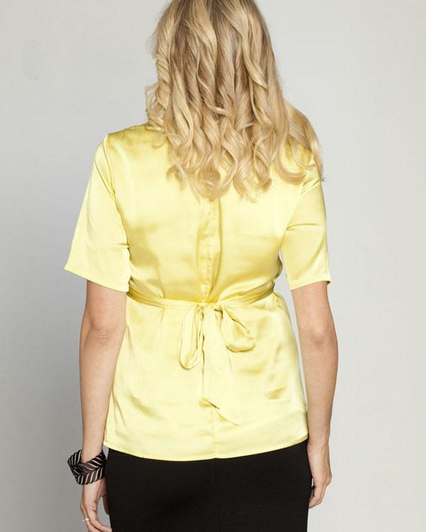 Angel Maternity Tie Back Chiffon Dressy Short Sleeve Top - Mustard (10006677958)