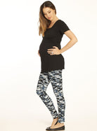 Maternity Fitted Cotton Twill Cropped Pants in Blue Print - Angel Maternity - Maternity clothes - shop online (10013456070)