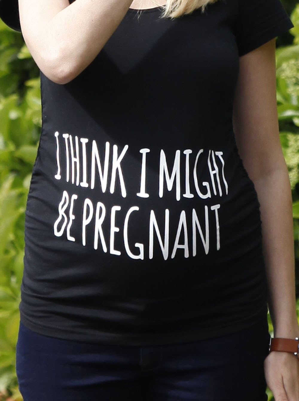 Basic Maternity Slogan Fitted Tee - I Think I might Be Pregnant - Angel Maternity - Maternity clothes - shop online (9984359814)