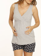 Angel Maternity Summer Nursing Pyjama Set - Grey & Navy Print (10013530886)