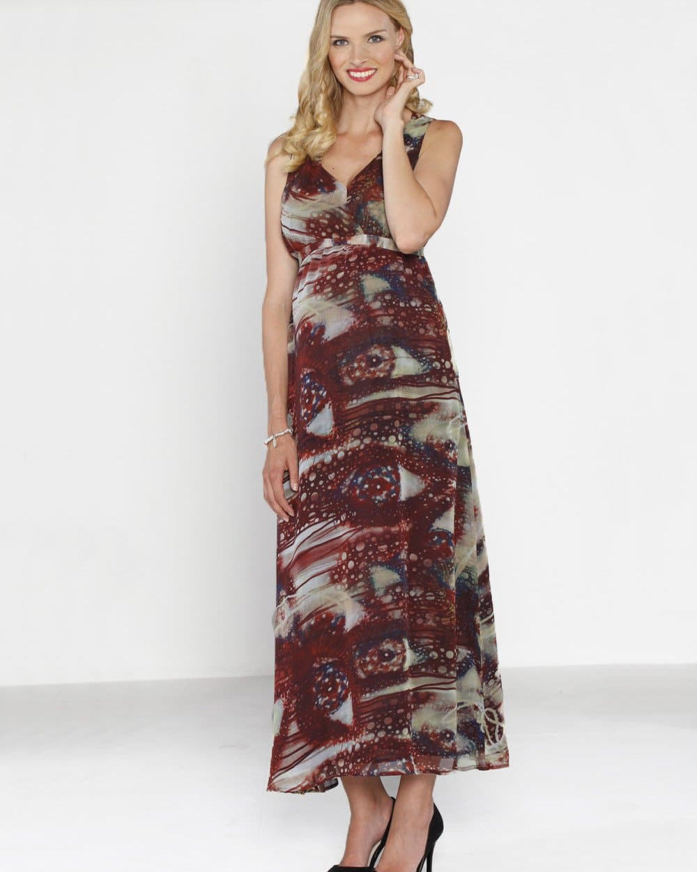 Angel Maternity Party Maxi Dress - Midnight Red Print (10007726854)