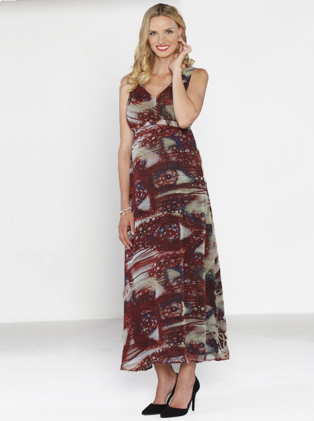 Angel Maternity Party Maxi Dress - Midnight Red Print (10007726854)