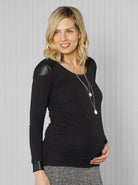 Maternity Long Sleeve Tee with faux leather shoulder patch - Angel Maternity - Maternity clothes - shop online (10007182214)