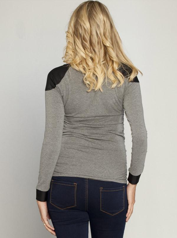 Maternity Long Sleeve Tee with faux leather shoulder patch - Angel Maternity - Maternity clothes - shop online (10007182214)