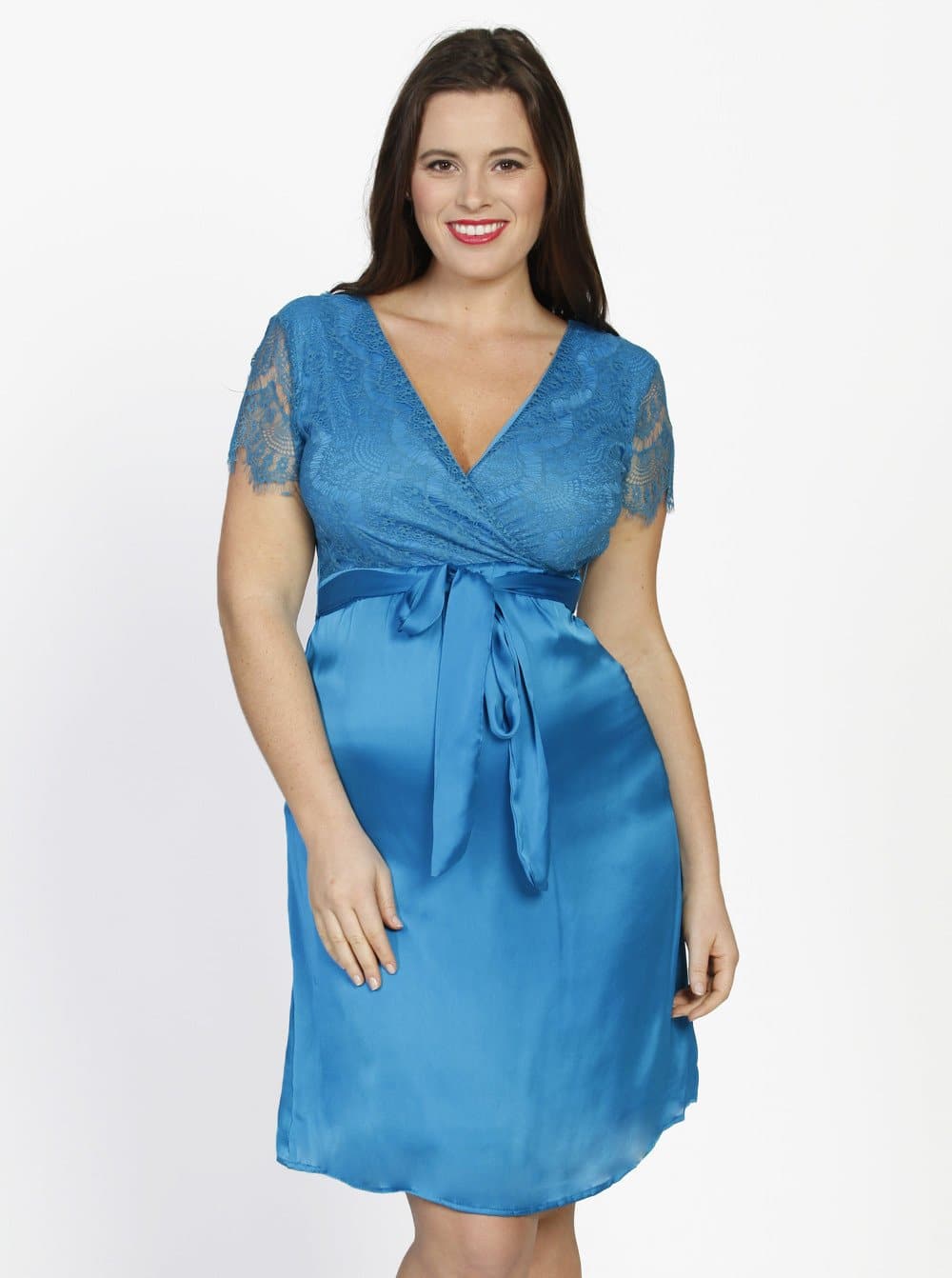 Maternity Mid Length Lace Party Dress - Teal - Angel Maternity - Maternity clothes - shop online (10007714182)