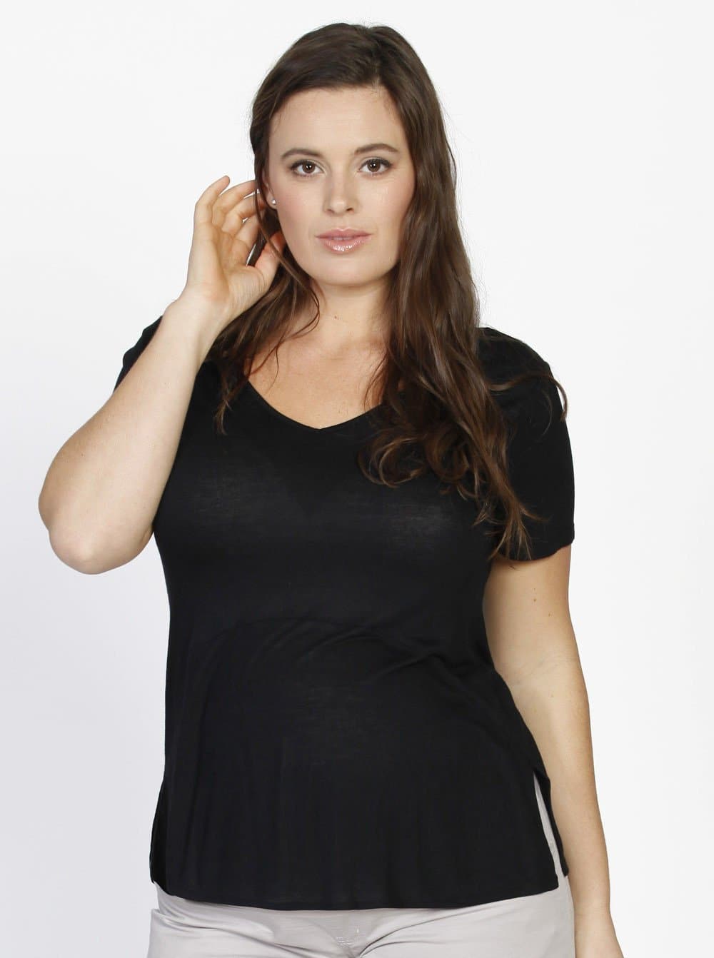 Maternity Summer Short Sleeve V-Neck Blouse Top - Black (10007314374)