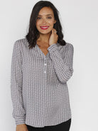 Angel Maternity Roll Up Long Sleeve Maternity Shirt - Brown Dots Print (10007174662)