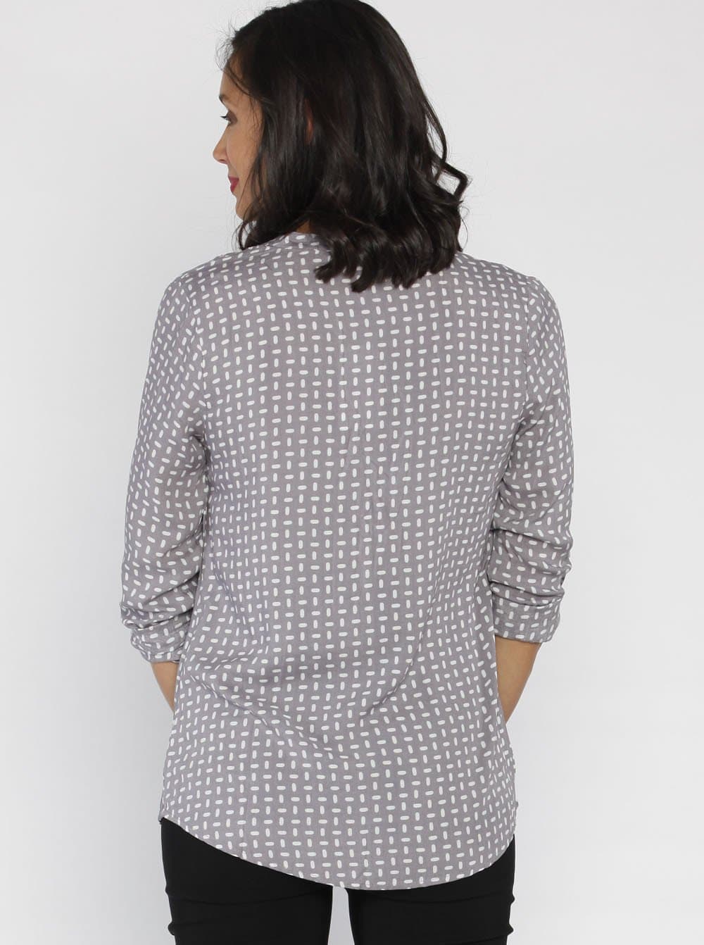 Angel Maternity Roll Up Long Sleeve Maternity Shirt - Brown Dots Print (10007174662)