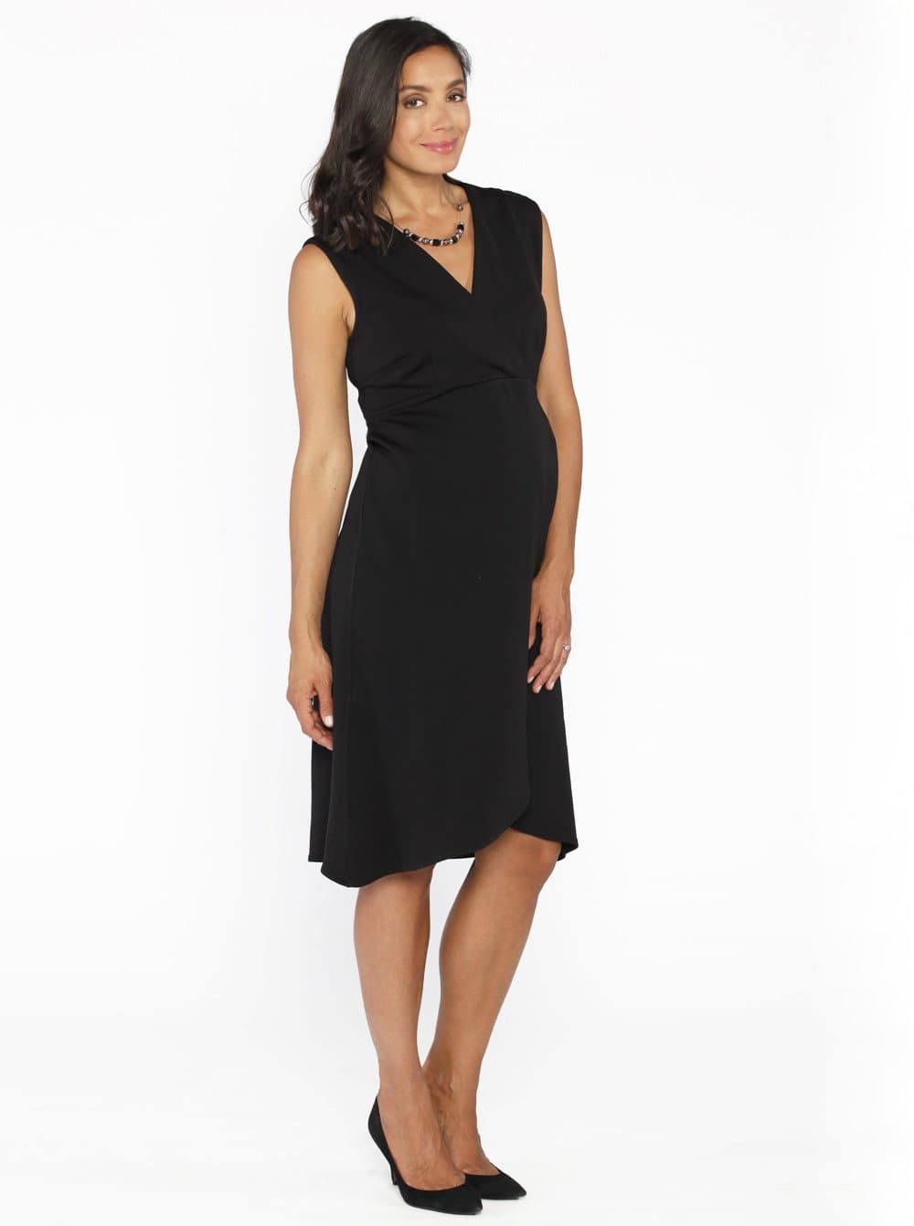 Maternity Little Black Dress in Mock Wrap Petal Style - Angel Maternity - Maternity clothes - shop online (10007641990)