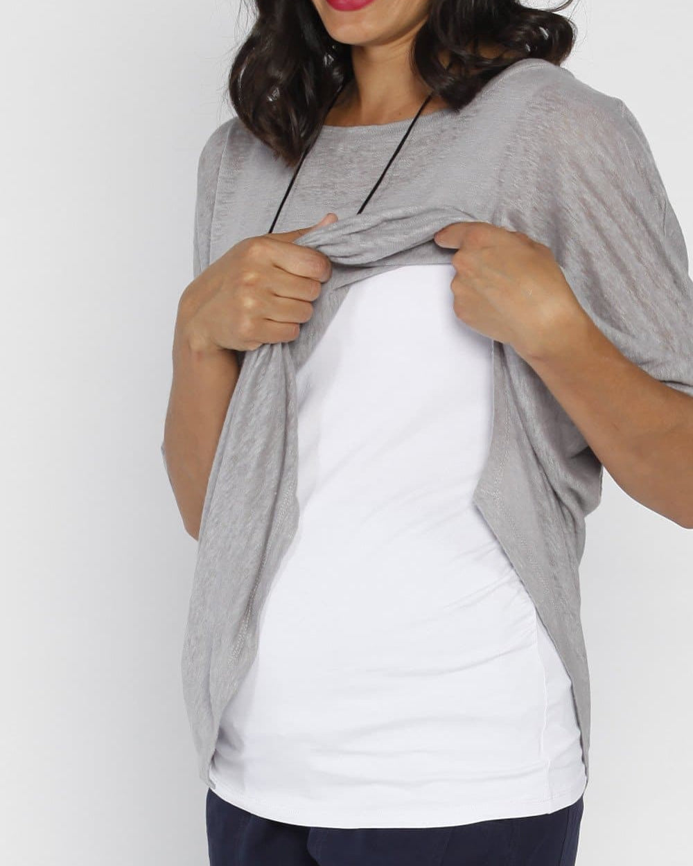 Breastfeeding Double Layer Nursing Top - Grey & White - Angel Maternity - Maternity clothes - shop online (9984283462)