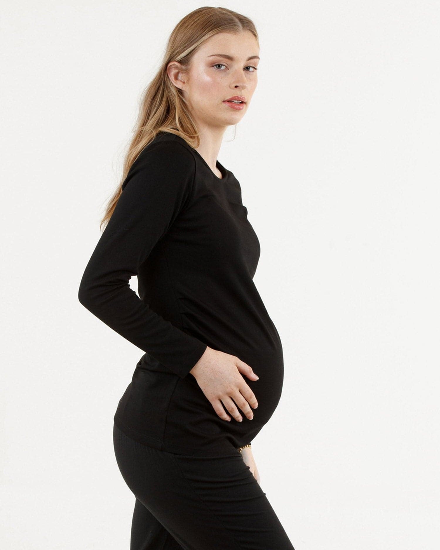 Black Essential Maternity Tee Long Sleeve (6653116514407)