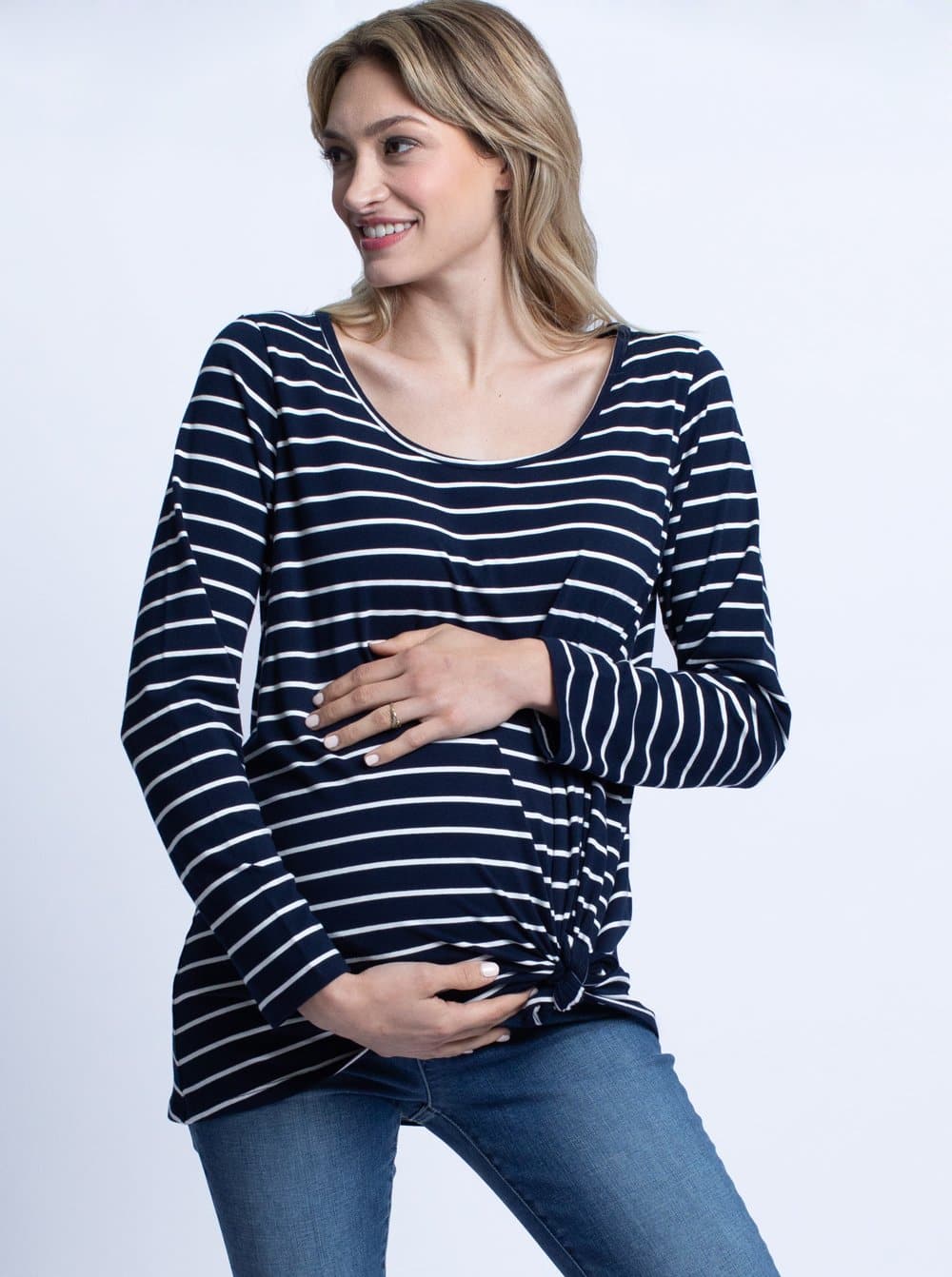 Maternity Cotton Swing Long Sleeve Tee Top - Stripes - Angel Maternity - Maternity clothes - shop online (4523187535975)