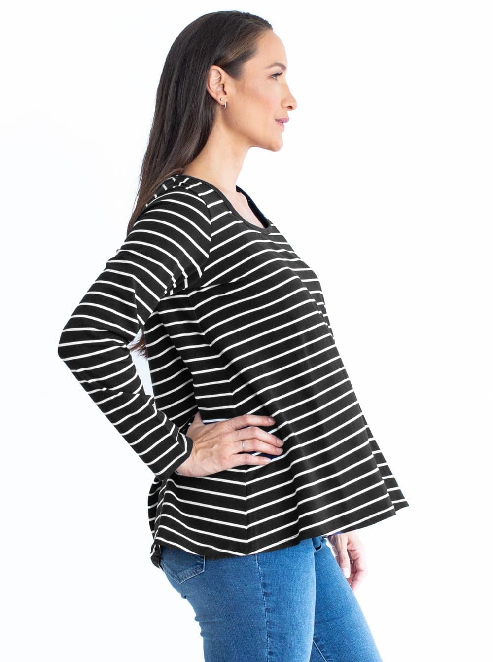 Maternity Cotton Swing Long Sleeve Tee Top - Stripes - Angel Maternity - Maternity clothes - shop online (4523187535975)