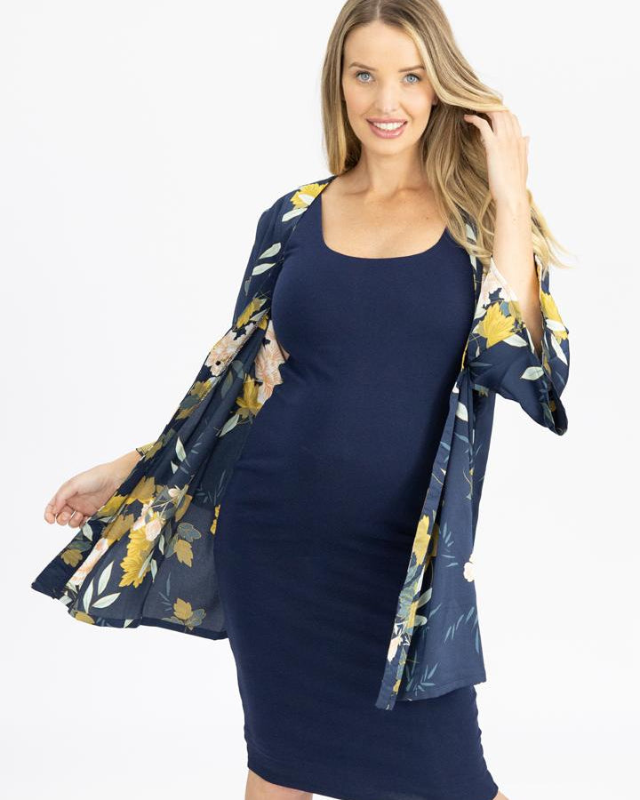 Maternity Blooming Sateen Nursing Wrap Top in Navy - Angel Maternity - Maternity clothes - shop online (4647852736615)