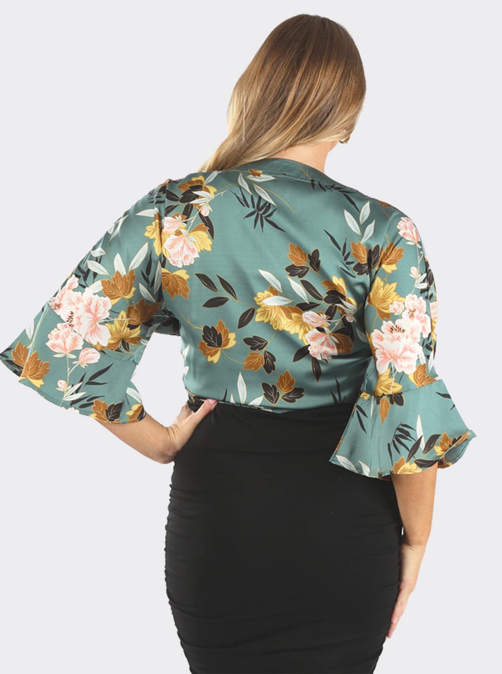 Maternity Blooming Sateen Nursing Wrap Top in Green Floral - Angel Maternity - Maternity clothes - shop online (4785467523175)
