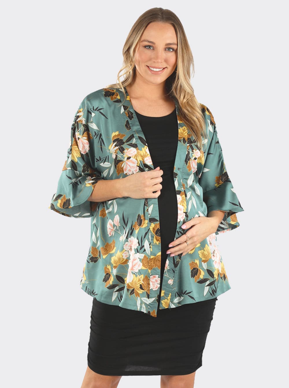 Maternity Blooming Sateen Nursing Wrap Top in Green Floral - Angel Maternity - Maternity clothes - shop online (4785467523175)