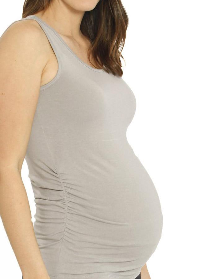 Maternity Bamboo Fitted Tank with Side Ruching - Grey - Angel Maternity - Maternity clothes - shop online (1395835830375)