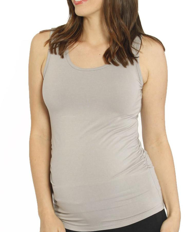 Maternity Bamboo Fitted Tank with Side Ruching - Grey - Angel Maternity - Maternity clothes - shop online (1395835830375)