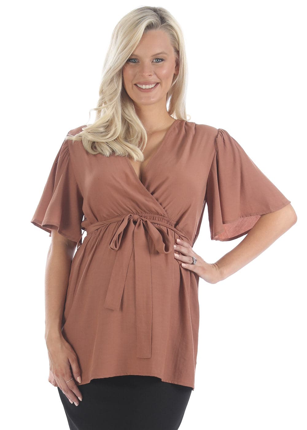 Maternity Flare Sleeve Shirt in Rust (6631278772327)