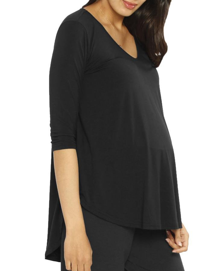 Maternity Bamboo Half Sleeve Swing Top - Black - Angel Maternity - Maternity clothes - shop online (1400441602151)