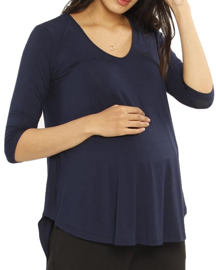 Maternity Bamboo Half Sleeve Swing Top - Navy - Angel Maternity - Maternity clothes - shop online (1400508809319)