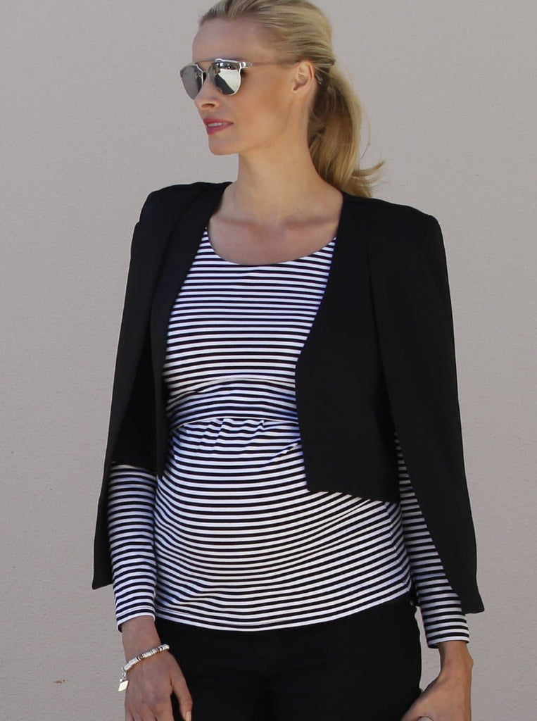 Maternity Trendy Cape Blazer in Solid Black (10567568021)