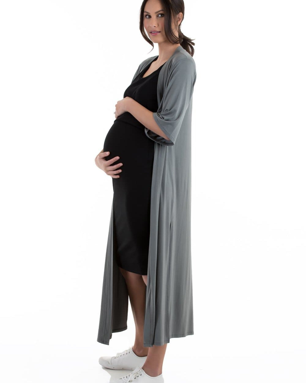 Maternity Half Sleeve Casual Duster Long Cardigan - Khaki - Angel Maternity - Maternity clothes - shop online (3966764679271)