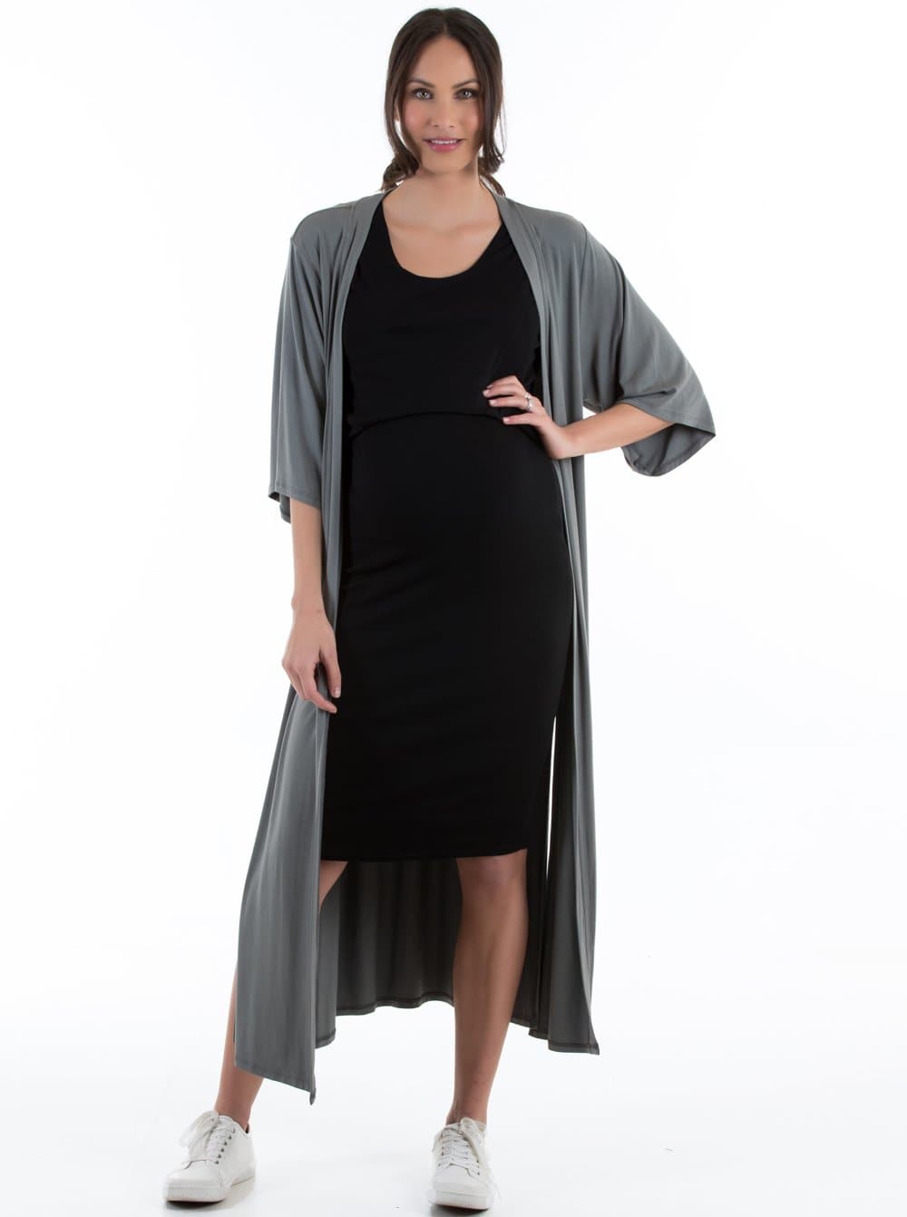 Maternity Half Sleeve Casual Duster Long Cardigan - Khaki - Angel Maternity - Maternity clothes - shop online (3966764679271)
