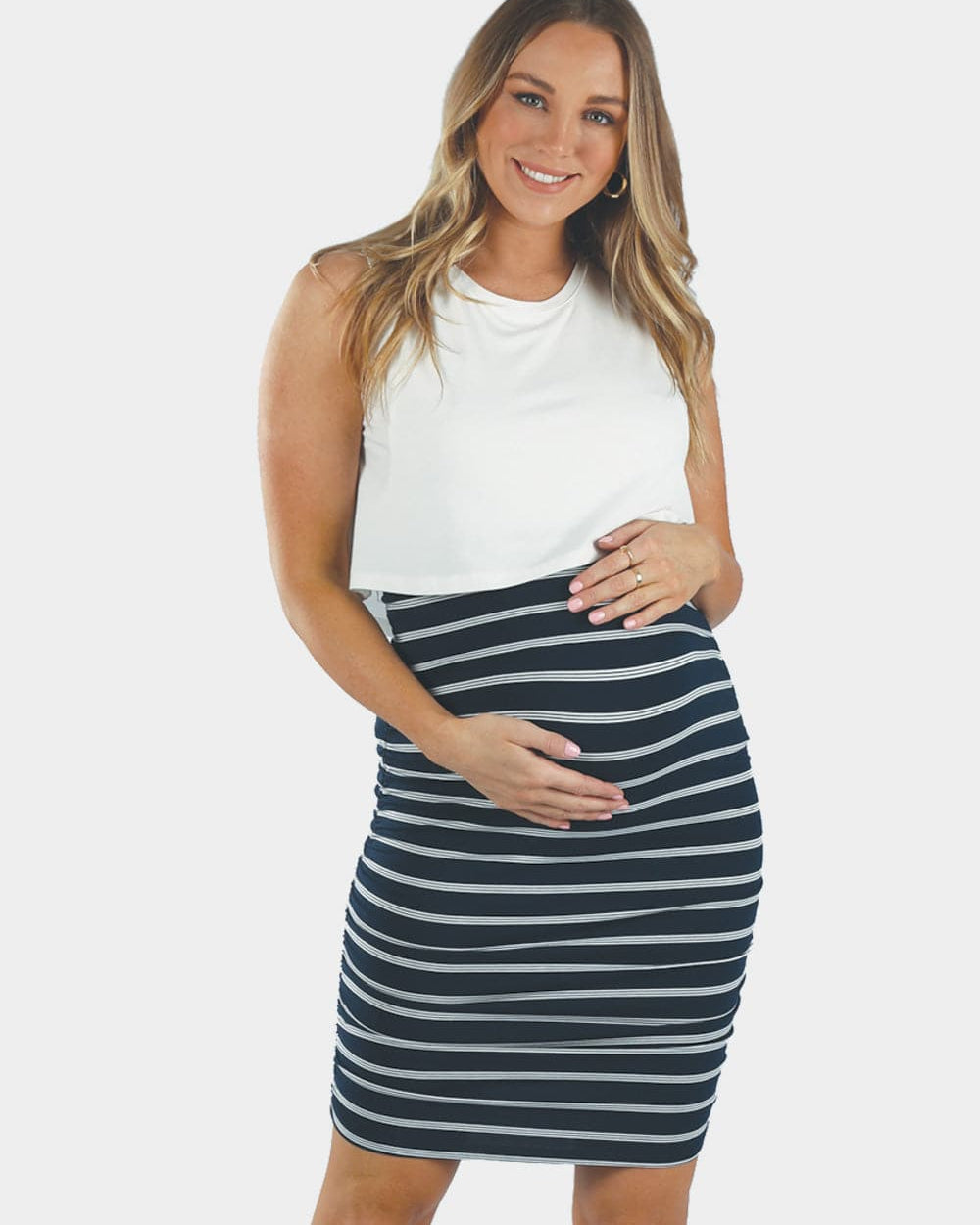 Maternity The Ruched Fitted Skirt in Navy Stripes - Angel Maternity - Maternity clothes - shop online (6597022318695)