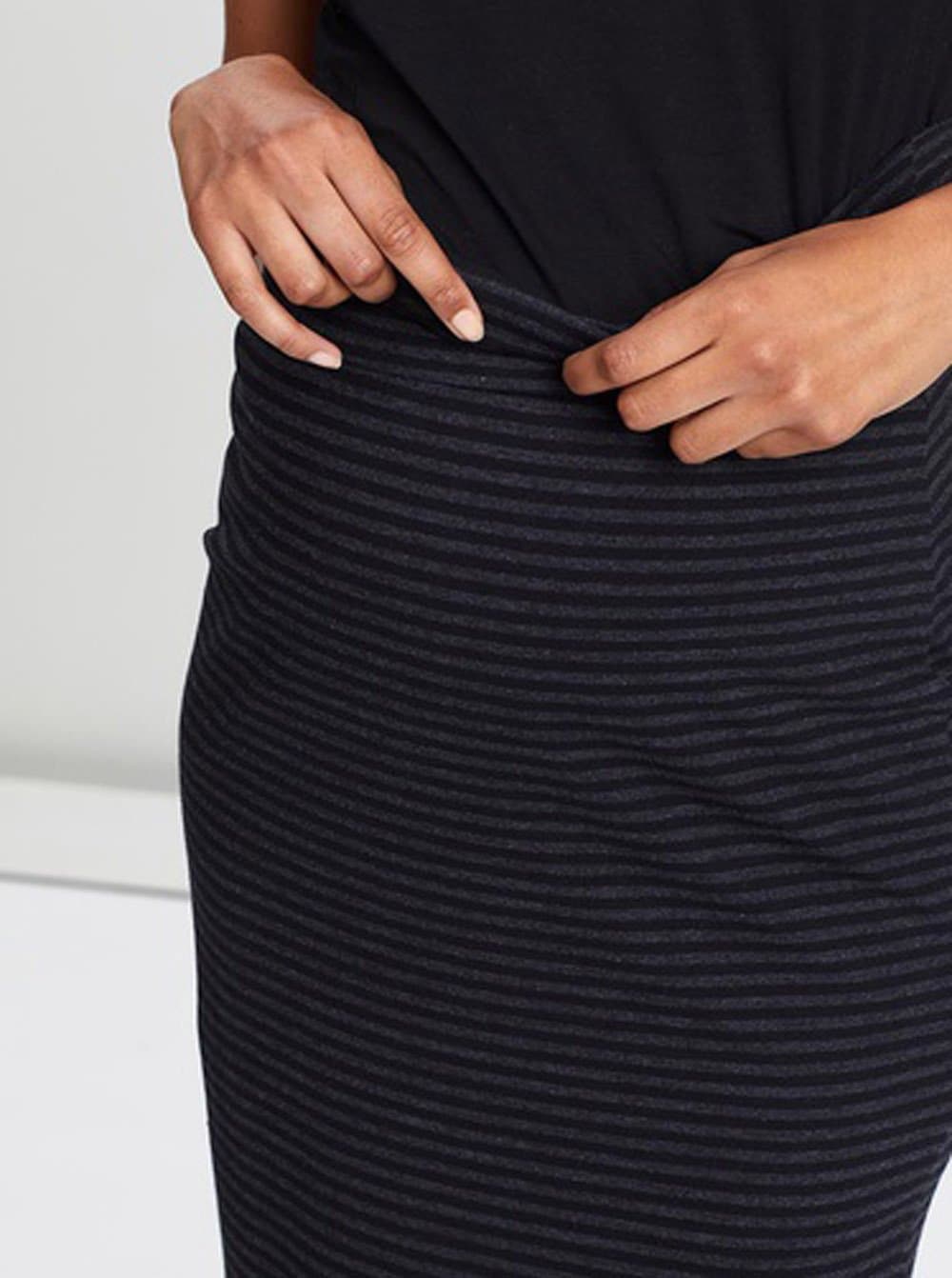 Maternity Midi Straight Cut Skirt - Black & Grey Marle Stripes - Angel Maternity - Maternity clothes - shop online (2227770654823)