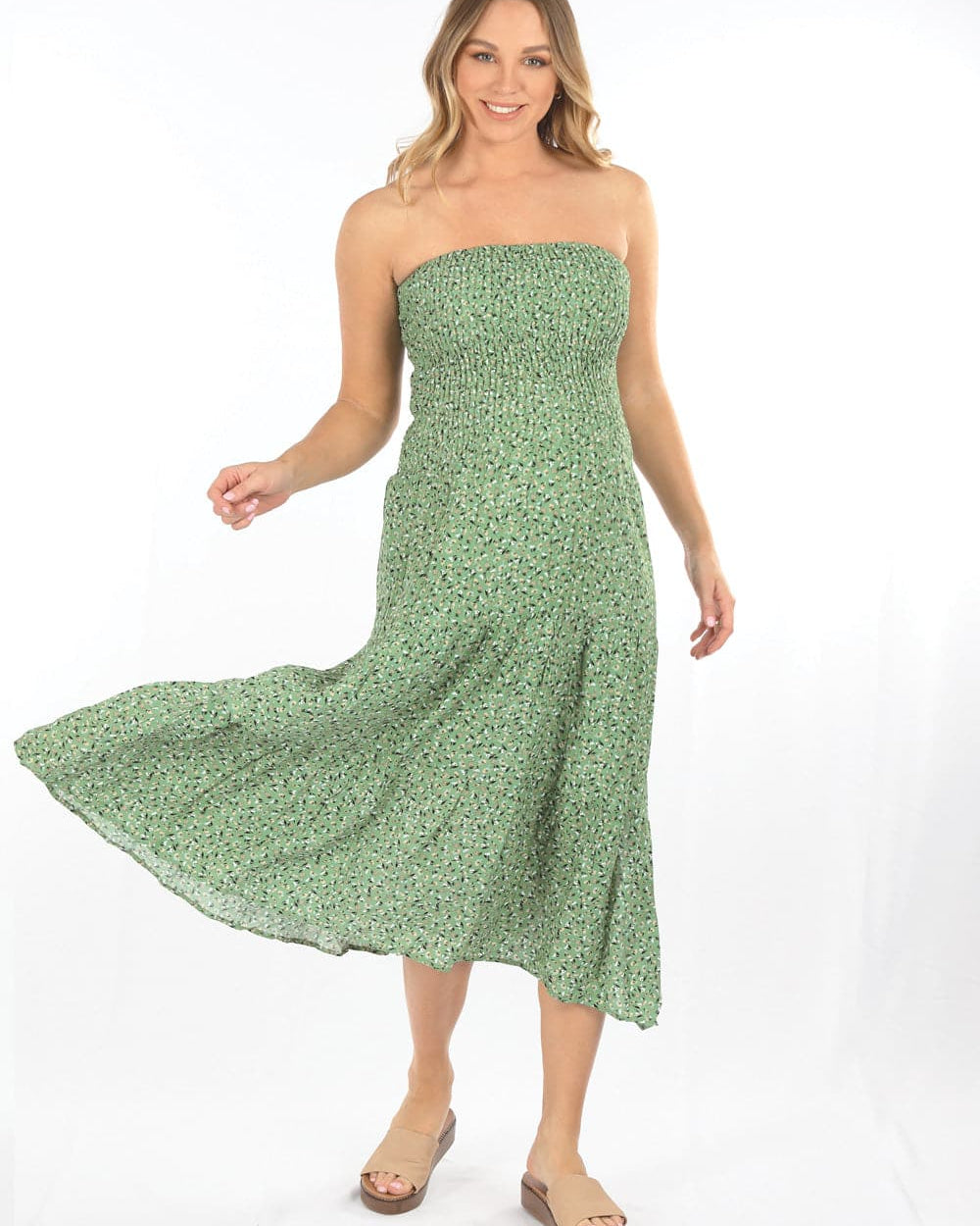 Maternity Shirred Maxi Skirt in Green Floral Print - Angel Maternity - Maternity clothes - shop online (6591600820327)