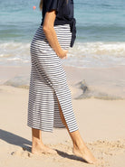 Maternity Maxi Bamboo Skirt  - Navy Stripes (4696093851751)