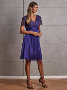 Isobel Maternity Mid Length Lace Party Dress - Violet - Angel Maternity - Maternity clothes