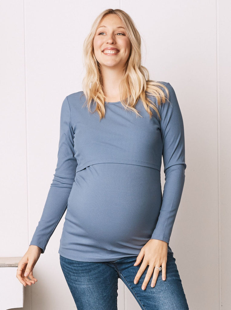 Relax Fit Short Sleeve Maternity Blue Work Blouse– Angel Maternity