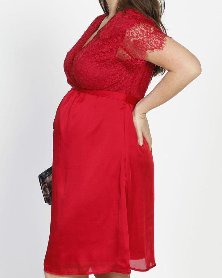 Emily Maternity Mid Length Lace Party Dress - Red - Angel Maternity - Maternity clothes - shop online (10007714758)