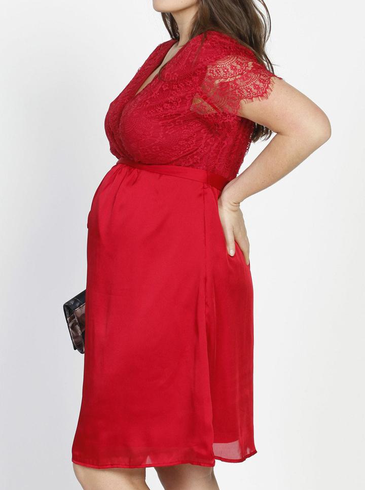 Emily Maternity Mid Length Lace Party Dress - Red - Angel Maternity - Maternity clothes - shop online (10007714758)