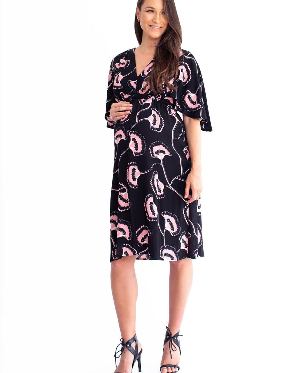 Maternity Bella Midi Dress - Hibiscus Print - Angel Maternity - Maternity clothes - shop online (4523172659303)