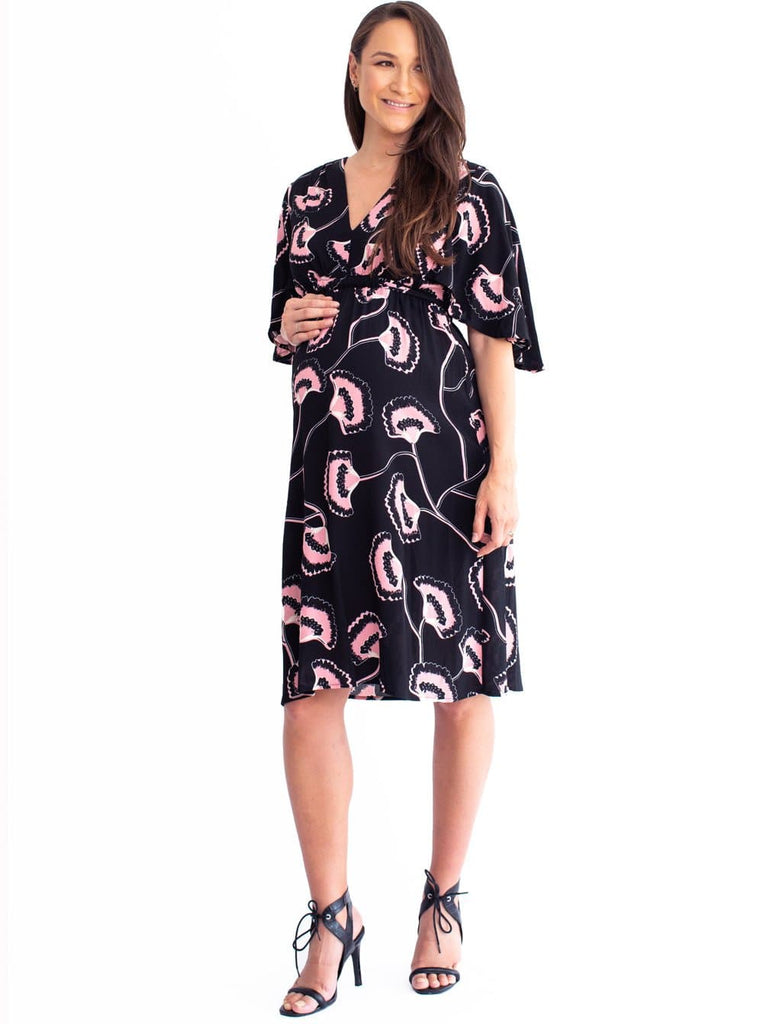 Maternity Bella Midi Dress - Hibiscus Print - Angel Maternity - Maternity clothes - shop online (4523172659303)