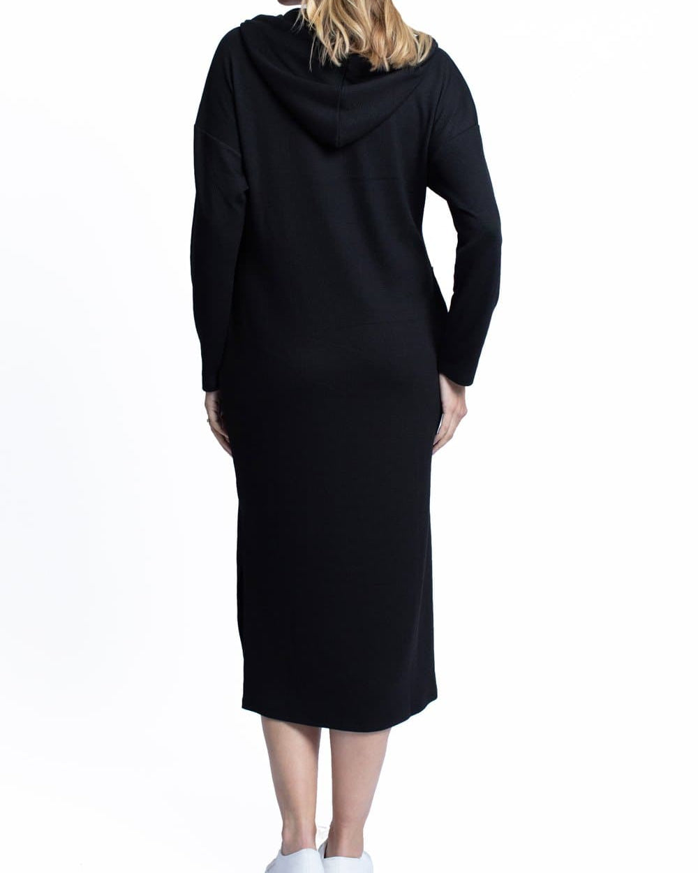 Back View - Maternity Oversize Hoodie Button Nursing Dress - Black - Angel Maternity - Maternity clothes