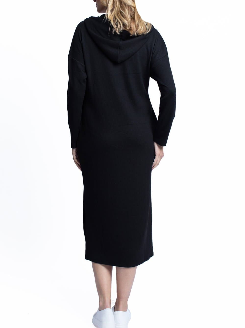 Back View - Maternity Oversize Hoodie Button Nursing Dress - Black - Angel Maternity - Maternity clothes