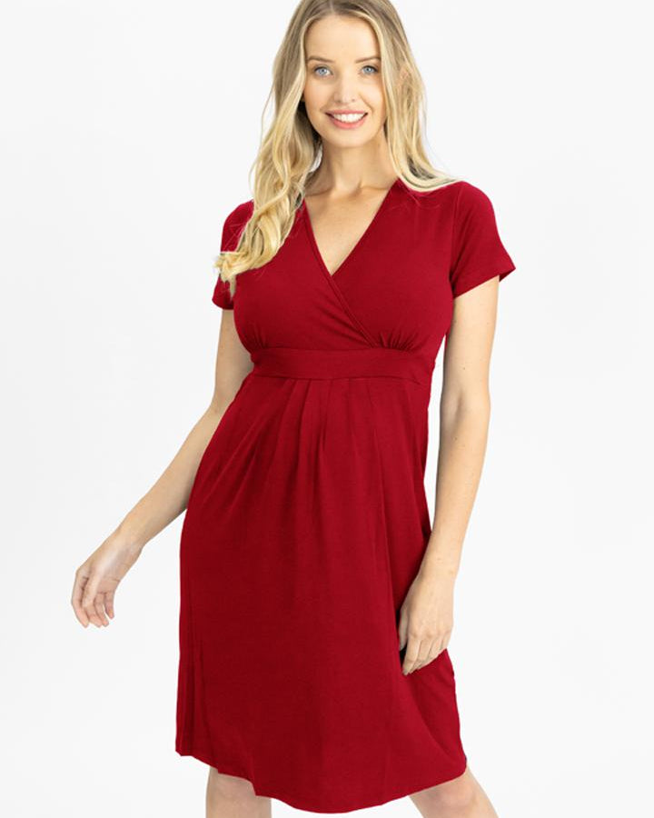 Maternity Tie Back Jersey Dress with Nursing Access - Red - Angel Maternity - Maternity clothes - shop online (10007630662)