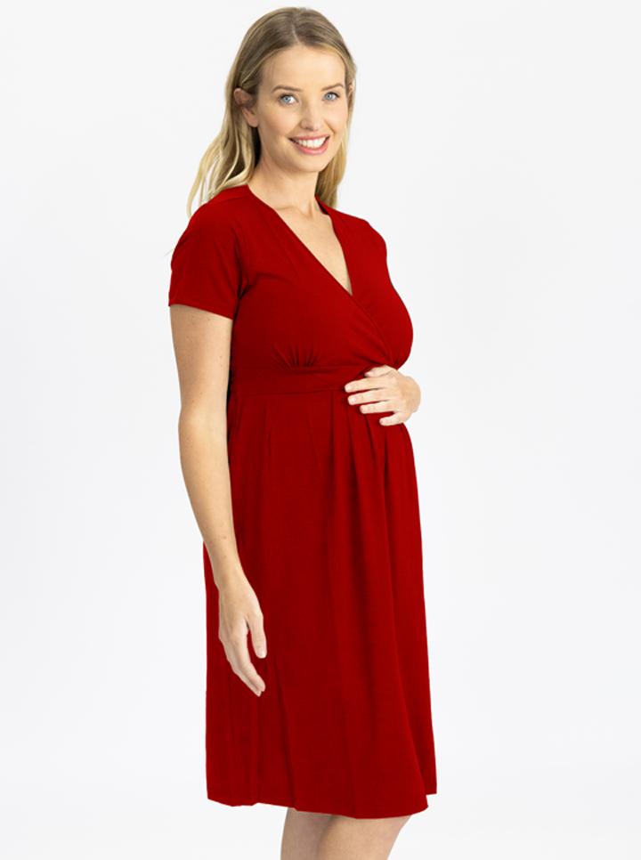 Maternity Tie Back Jersey Dress with Nursing Access - Red - Angel Maternity - Maternity clothes - shop online (10007630662)