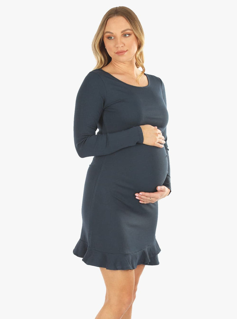 Maternity Long Sleeve Frilled End Bodycon Dress - Angel Maternity - Maternity clothes - shop online (6602306650215)