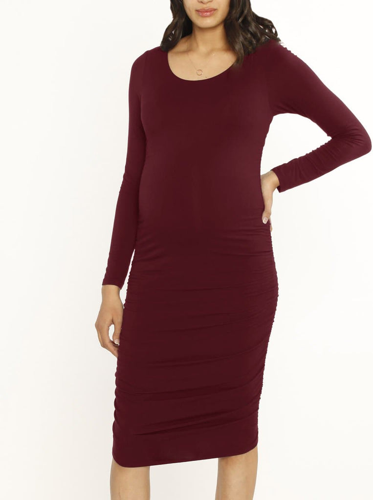 Body Hugging Long Sleeve Maternity Dress - Red - Angel Maternity - Maternity clothes - shop online (2194301354087)