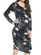 Maternity Bodycon Long Sleeve Print Dress - Black Floral - Angel Maternity - Maternity clothes - shop online (4501610463335)