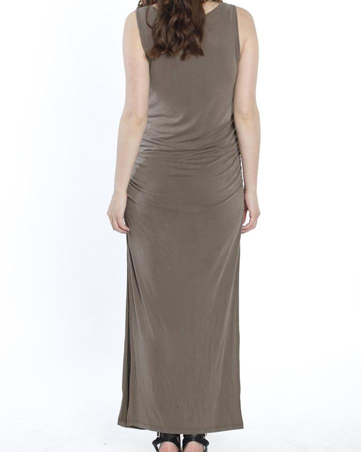 Maternity Classic Fitted Maxi Long Dress - Khaki - Angel Maternity - Maternity clothes - shop online (11766763349)