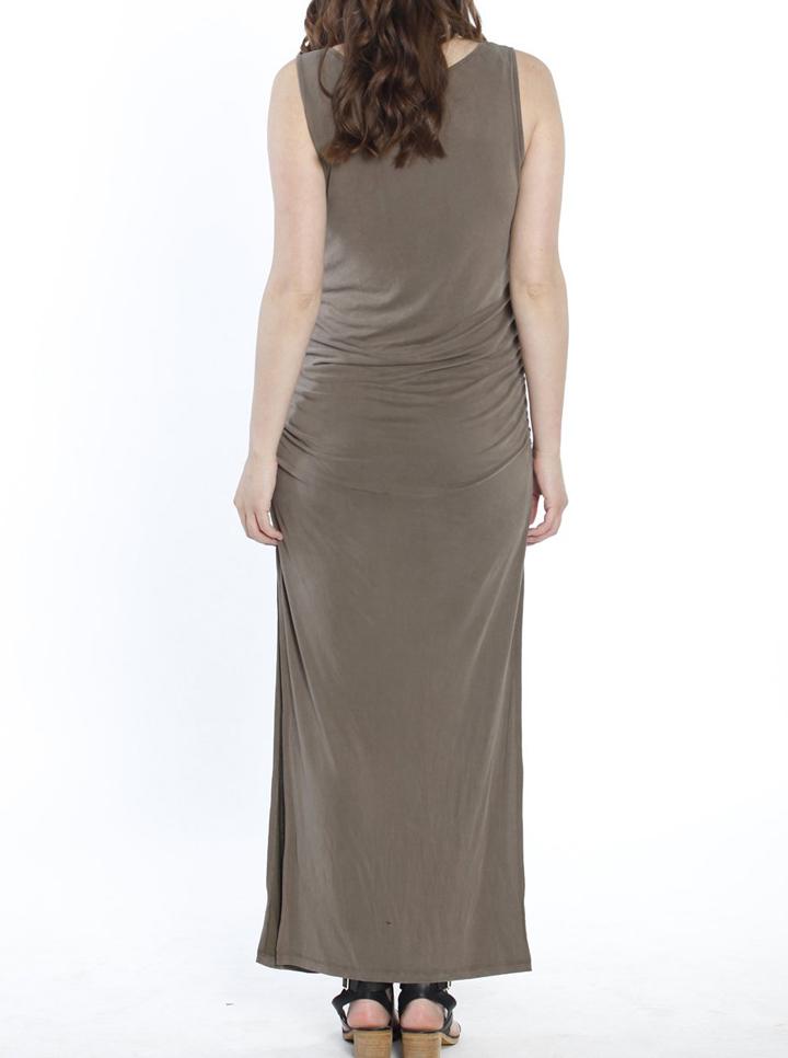 Maternity Classic Fitted Maxi Long Dress - Khaki - Angel Maternity - Maternity clothes - shop online (11766763349)