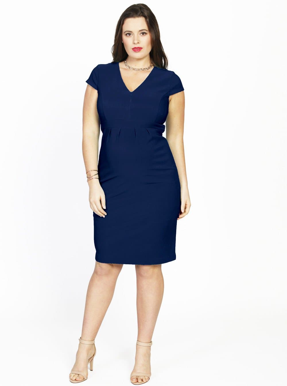 Maternity fitted work dress with nursing zipper opening (10007641478)